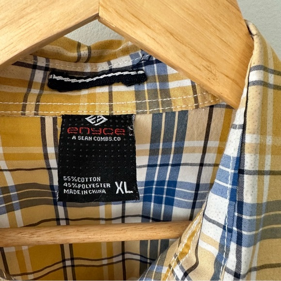 Enyce Men’s Button Down Plaid Yellow and Blue - Picture 4 of 7